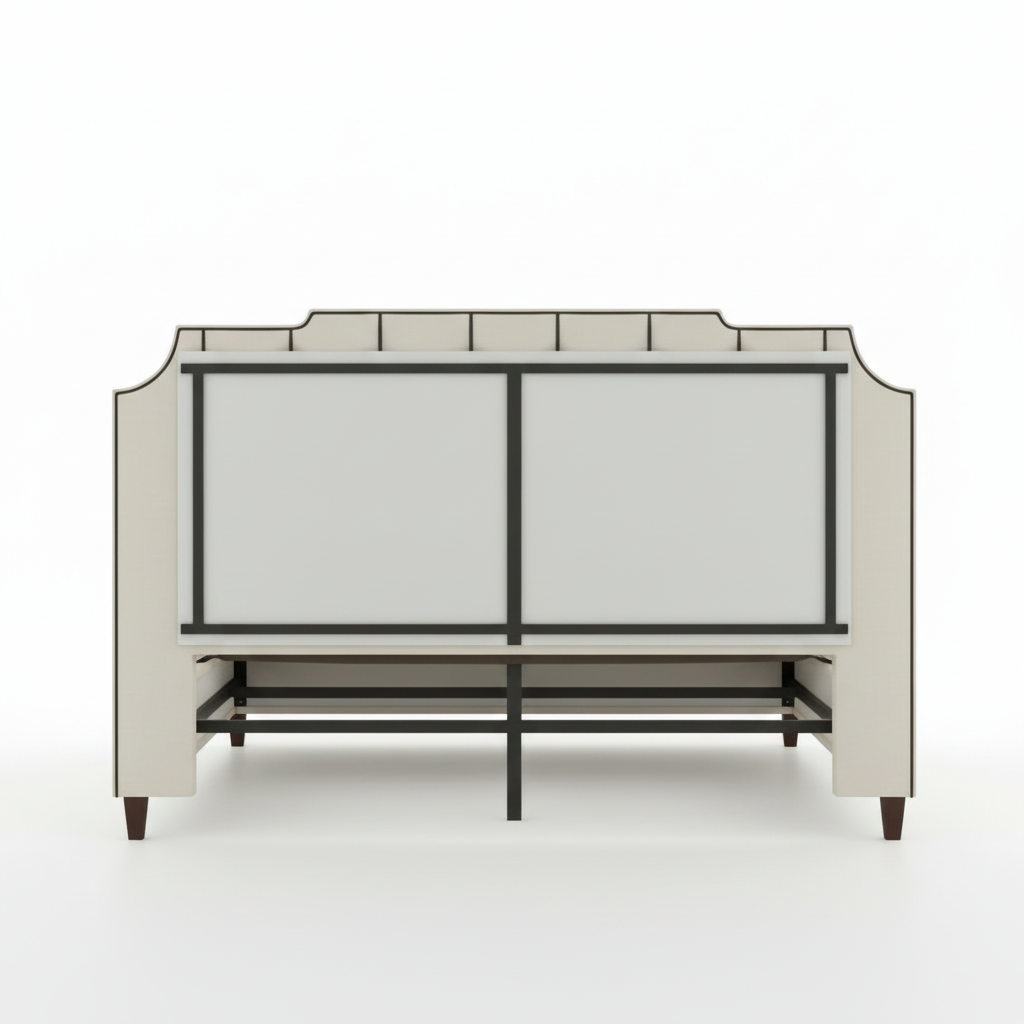 Modern Beige Camelback Platform Bed - Image 4