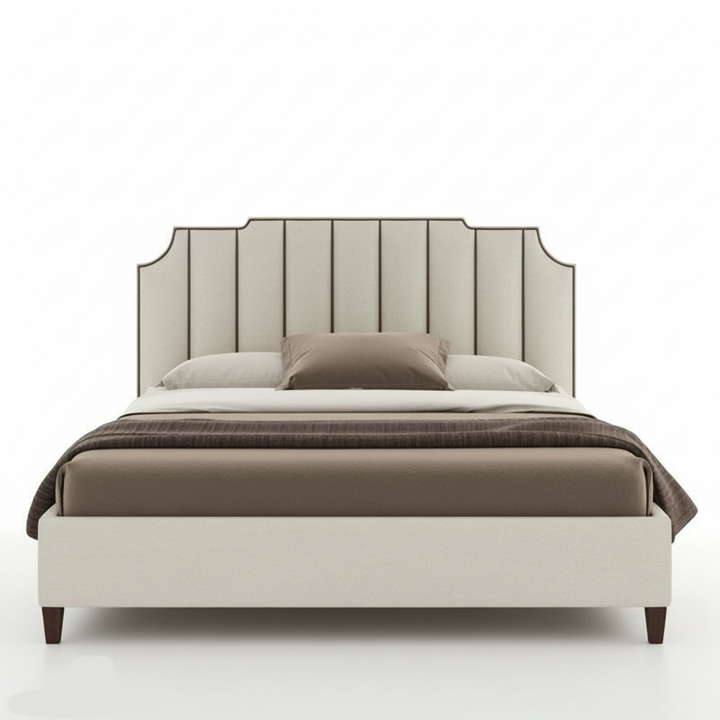 Modern Beige Camelback Platform Bed
