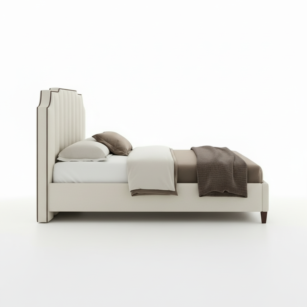 Modern Beige Camelback Platform Bed - Image 3