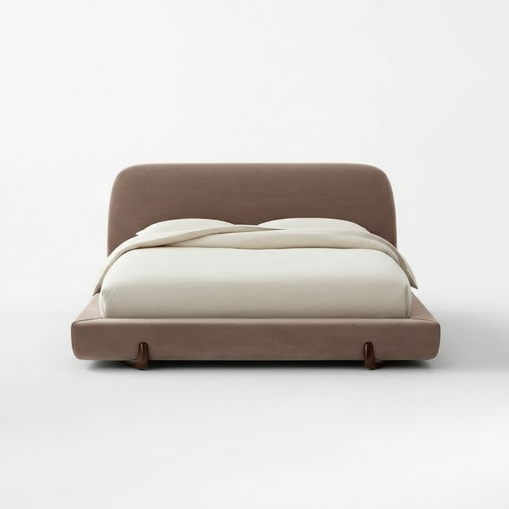 Taupe Velvet Curved Scallop-Leg Bed