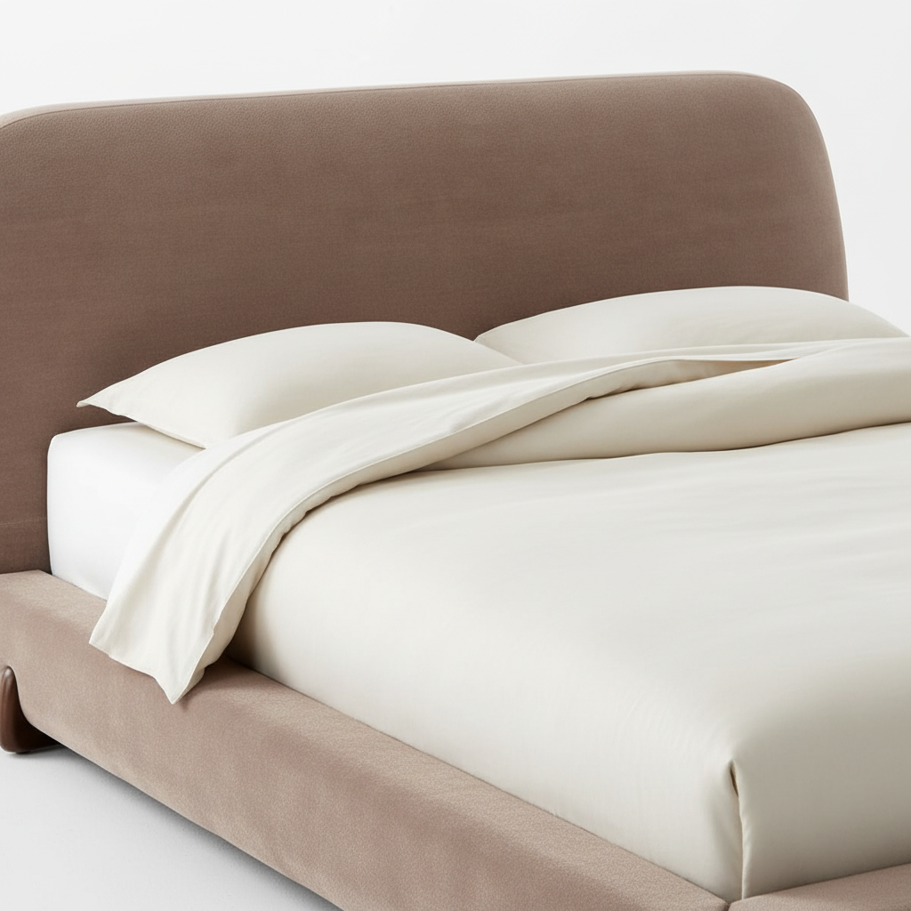 Taupe Velvet Curved Scallop-Leg Bed - Image 2