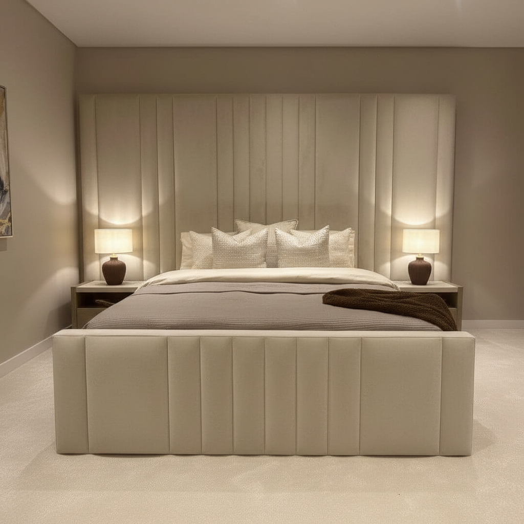 Grand Velvet Panel Bed