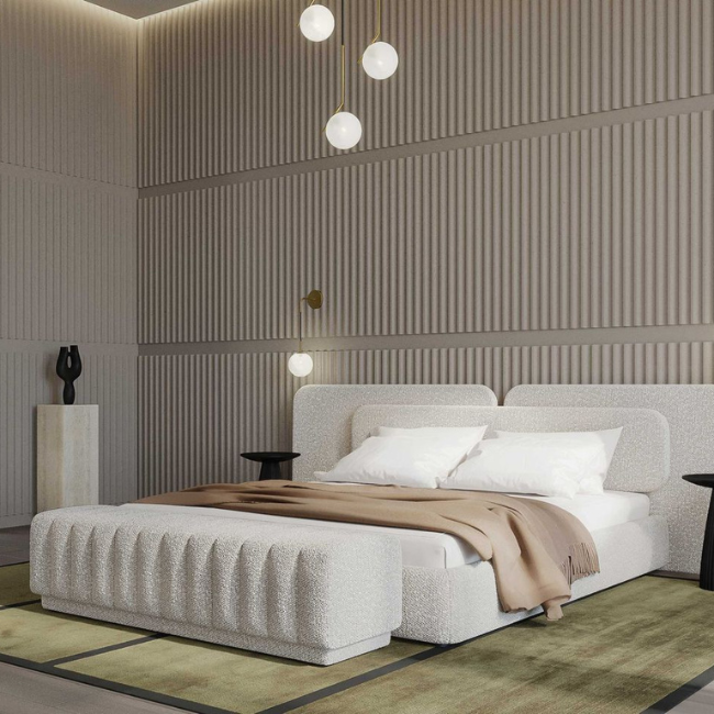 Luxury Channel Tufted Upholstered Bed with Bench